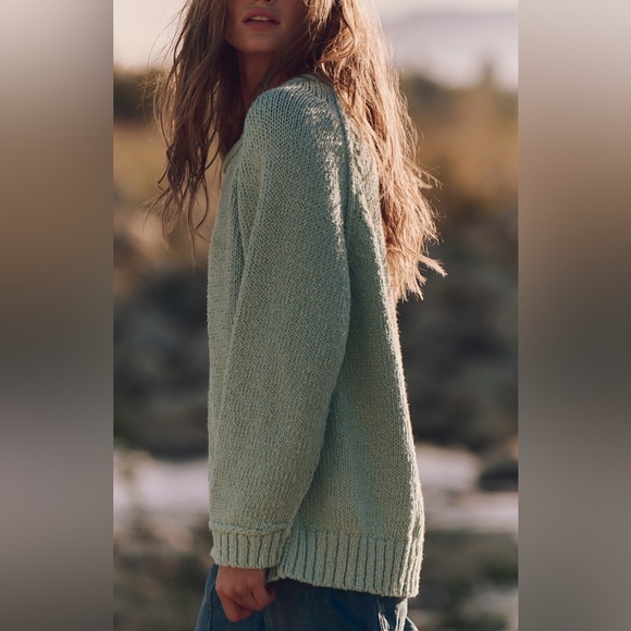 Free People cotton blend oversized bohemian cottagecore mint green Sweater - Picture 2 of 8